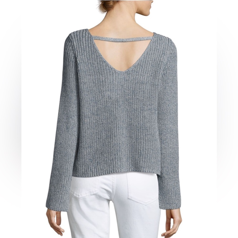 Theory Lalora Linen Sweater Pullover Light Echo Mix Yarn V-Back Cut Out  Small